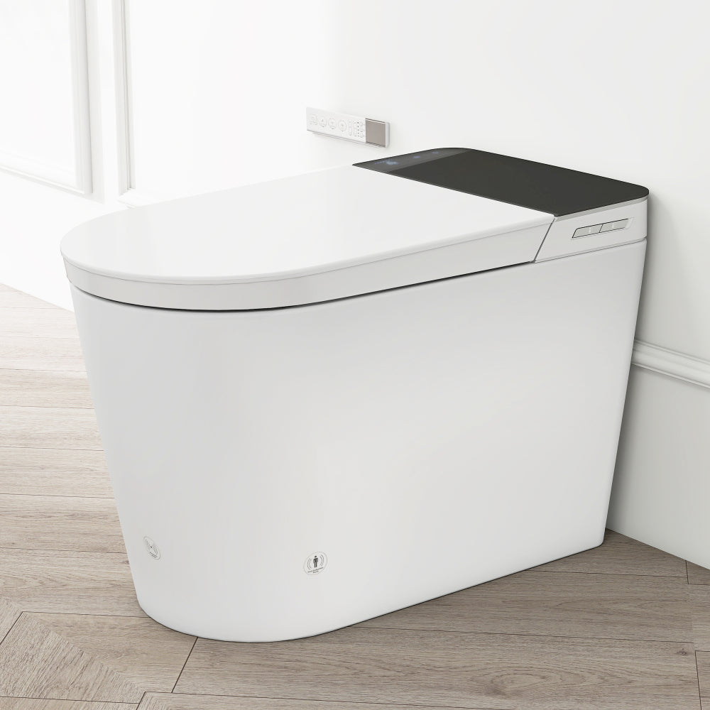 Tankless Smart Toilet with Bidet Built In, Auto Open & Close, Wider Bidet with Heated Seat, Warm Water and Dry, Foot Sensor, LED Display, Remote Control, White