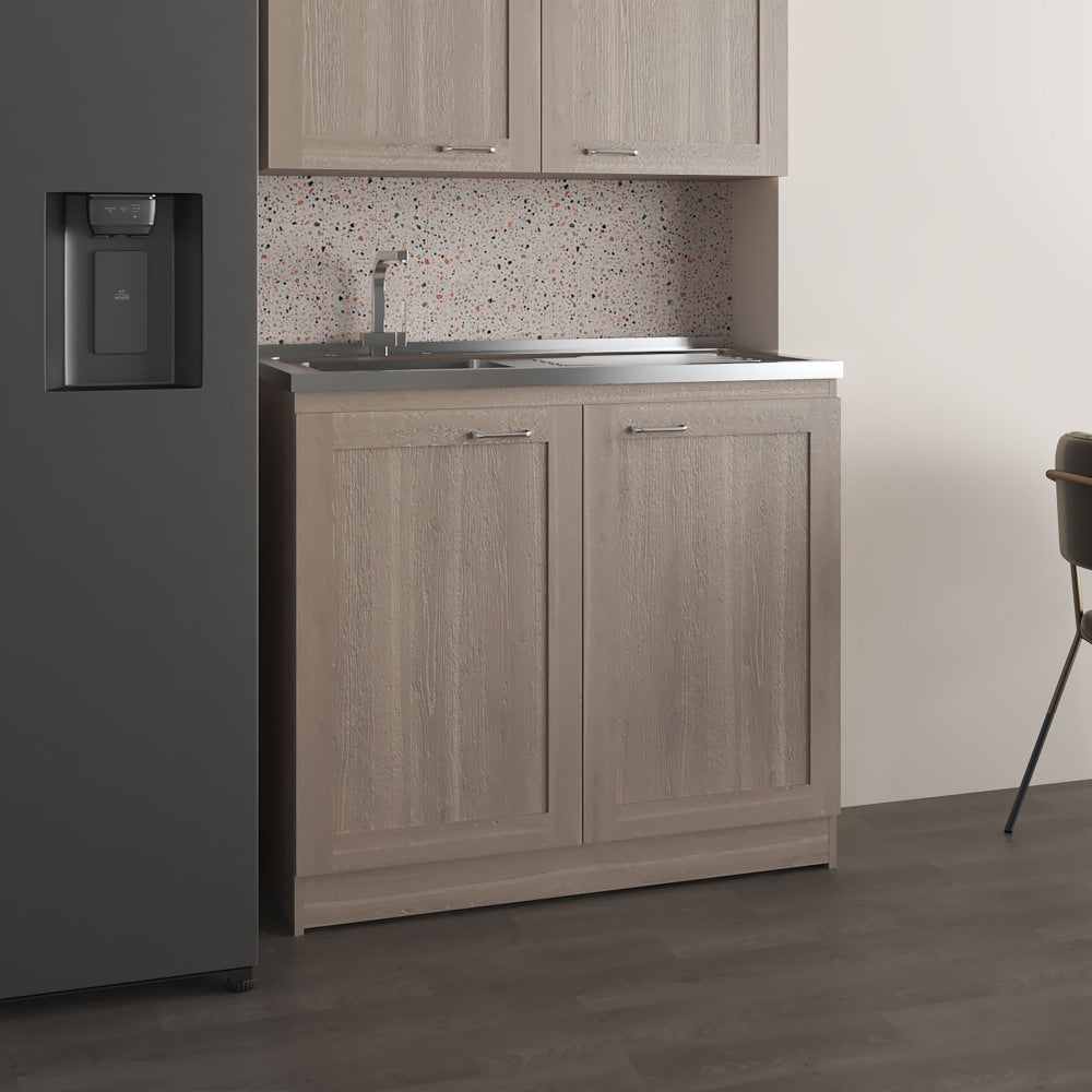 Zurich 39" Wide Utility Sink, Base Cabinet Two-Door Cabinet With Two Shelves, Stainless Steel Sink, Laundry Room, Garage Sink, Light Gray