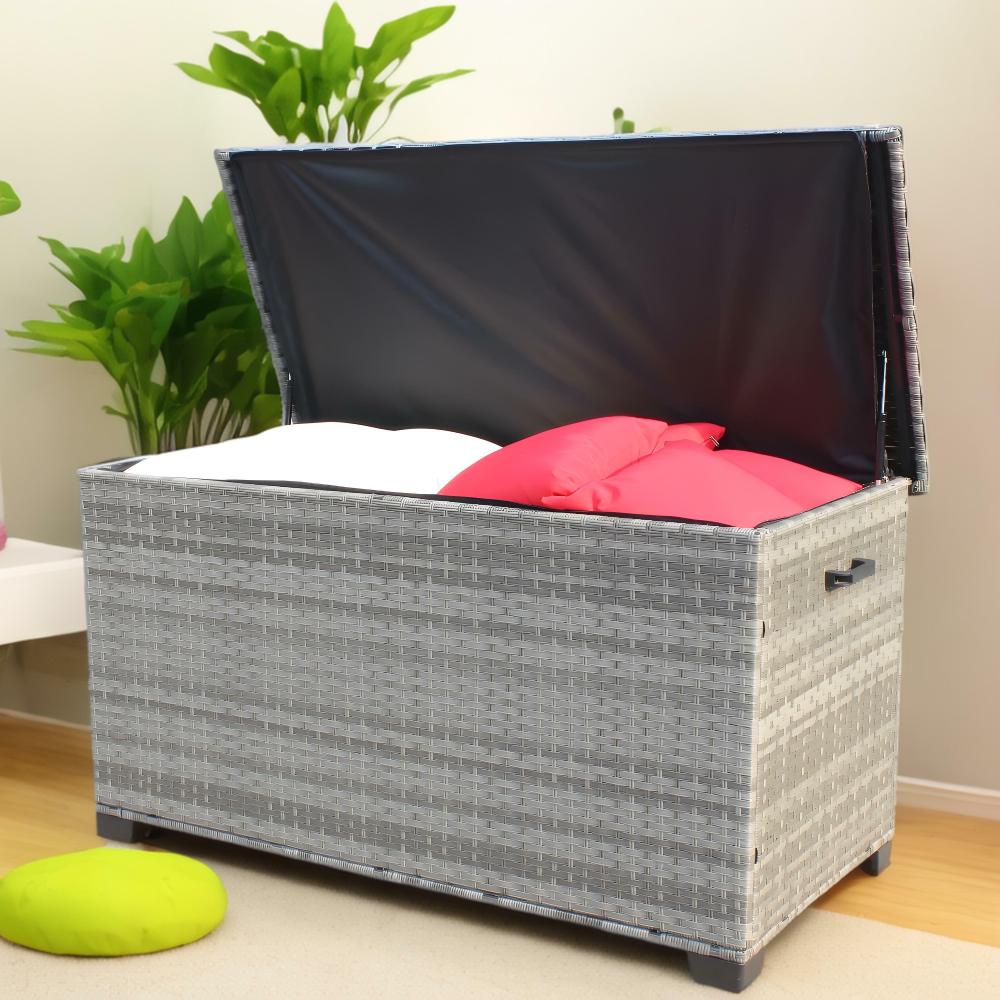 Wicker Patio Furniture Storage Box (Grey )
