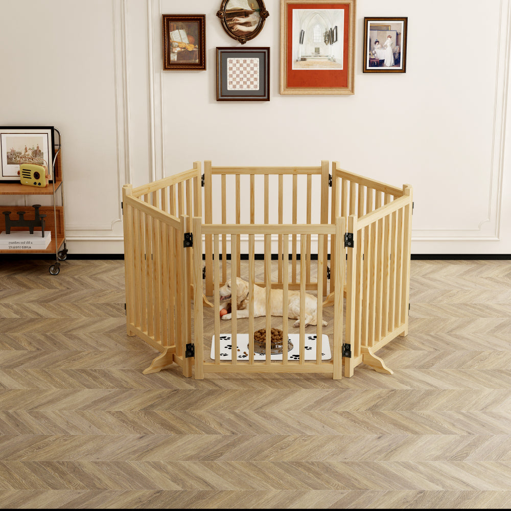 Wooden Freestanding Dog Gates for The House,Dog Gates for Doorways, Stairs,Wood Dog Fences Indoor Pet Gate,Step Over Fence-8 Panel 31"H ( BACK-TO-SCHOOL )