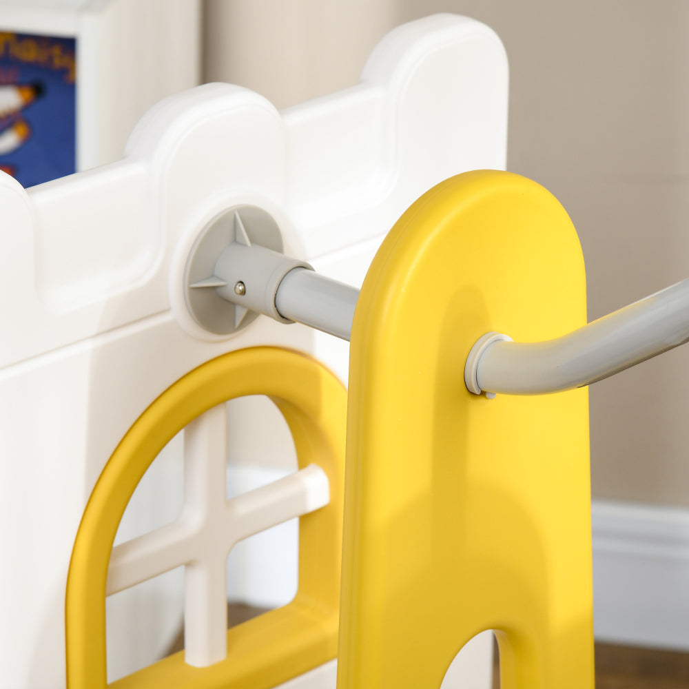 Qaba 6 in 1 Toddler Slide and Swing Set, Baby Slide for Age 1-3 Years with Basketball Hoop, Climber, Storage Space, Telescope, Indoor Playground, Yellow