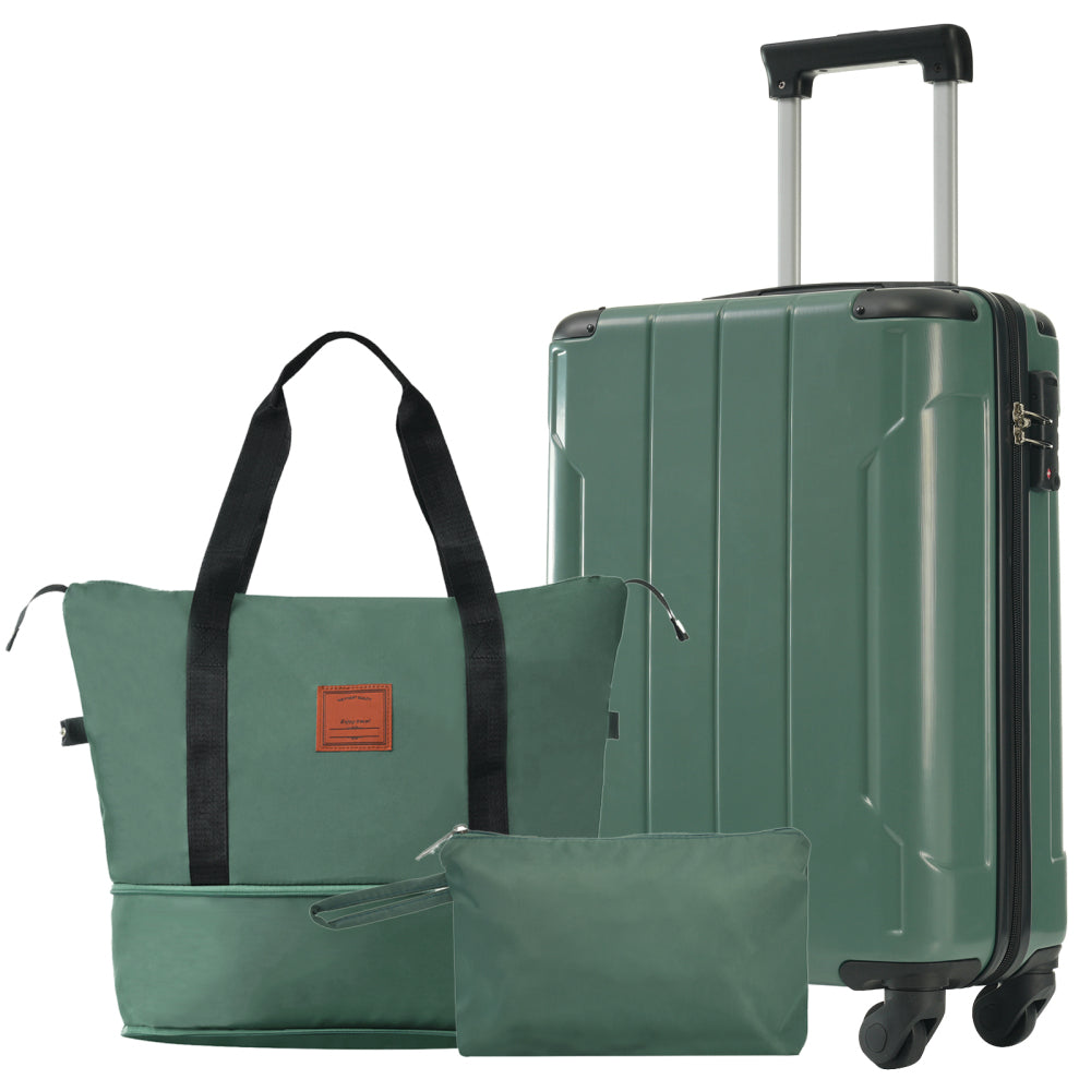Hardshell Luggage Sets 3 Piece Carry-on Suitcases with Wheels Travel Luggage for Men Women, Green(20in)