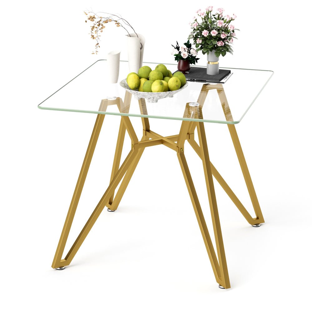 35.4-inch round tempered glass dining table, suitable for 1-4 people, space-saving small kitchen dining table, equipped with sturdy metal table legs, suitable for dining room, living room,Gold
