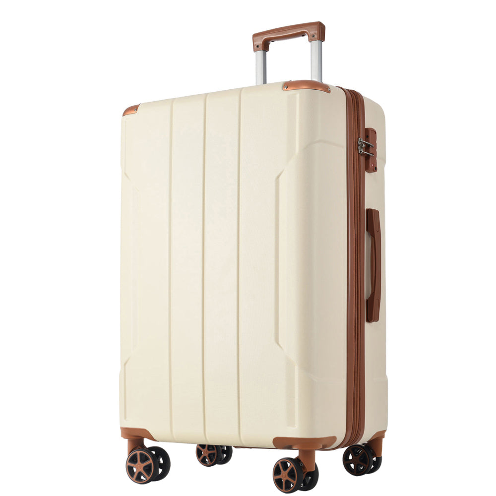 Hardshell Luggage, Lightweight Durable ABS Suitcases with Double Wheels, Expandable 28-inch Checked Luggage 28" (White Brown)