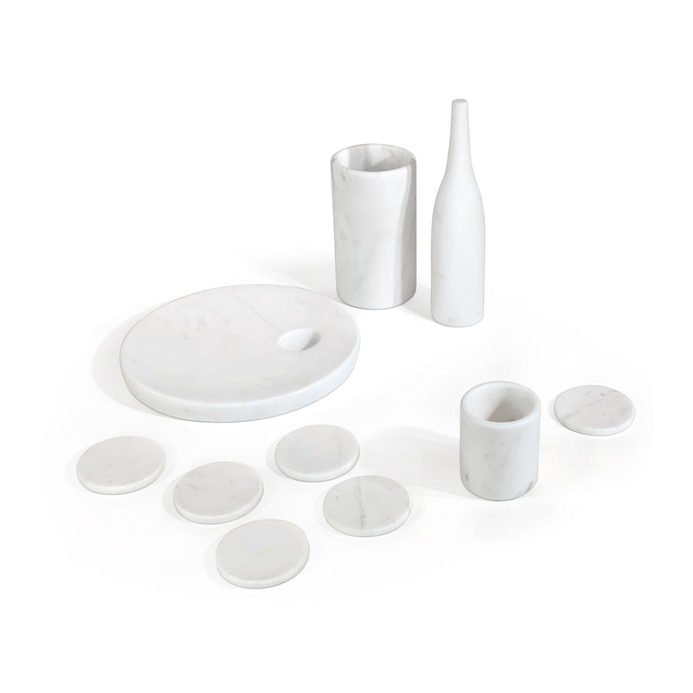 White natural marble dining room accessories set, natural stone, luxury 10 pcs set, genuine marble, real marble