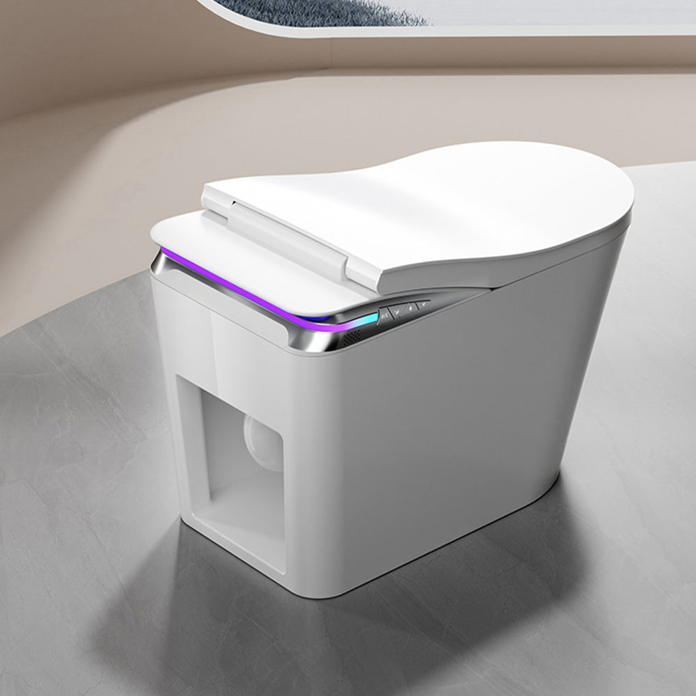 Smart Toilet With Foot Sensing Open Cover & Seat, Buttons Control, Night Light, Leakage Protection, Side Knob With Multiple Controls, Remote Control, Auto Flushing, White Screen