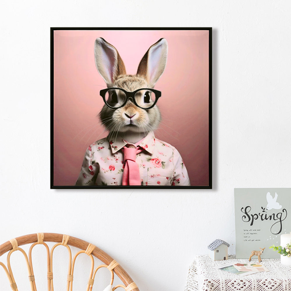 Stretched Canvas Print - Whimsical Rabbit in Blush Pink Suit for Nursery and Bedroom Wall Decoration decorative picture