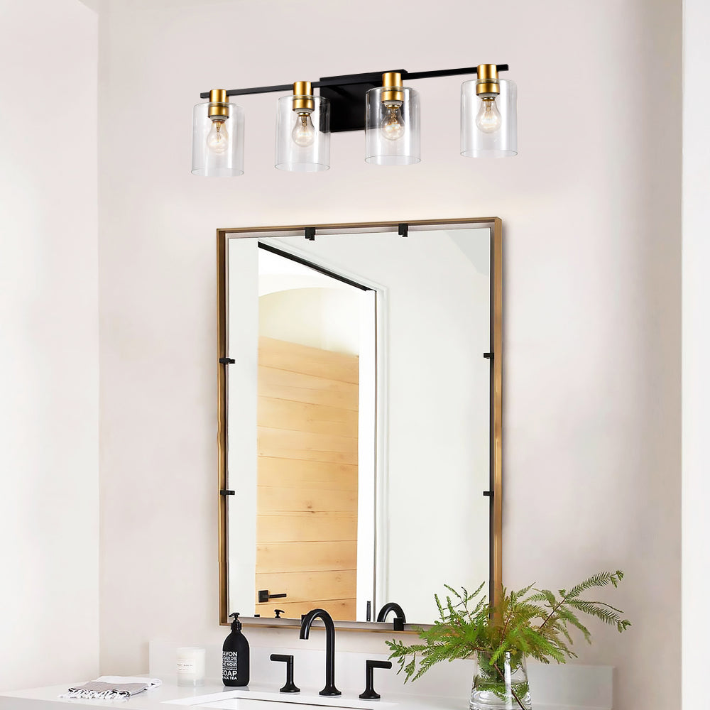 4-Light Bathroom Light Fixtures((Does Not Include Light Bulbs), Modern Vanity Lights with  Glass Shade, Vintage  Light Fixture Bathroom Over Mirror Wall Lights for Kitchen Dinning Room Bedroom Hallway