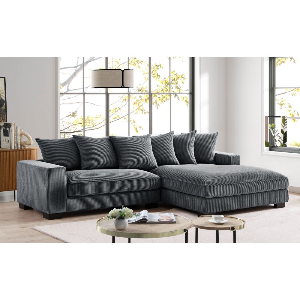 Luxe Oversized Two-Piece Right Facing Sectional Couches for Living Room, 102.4-Inch L Shaped Sofa with Chaise, Upholstered with Corduroy Fabric, Dark Grey