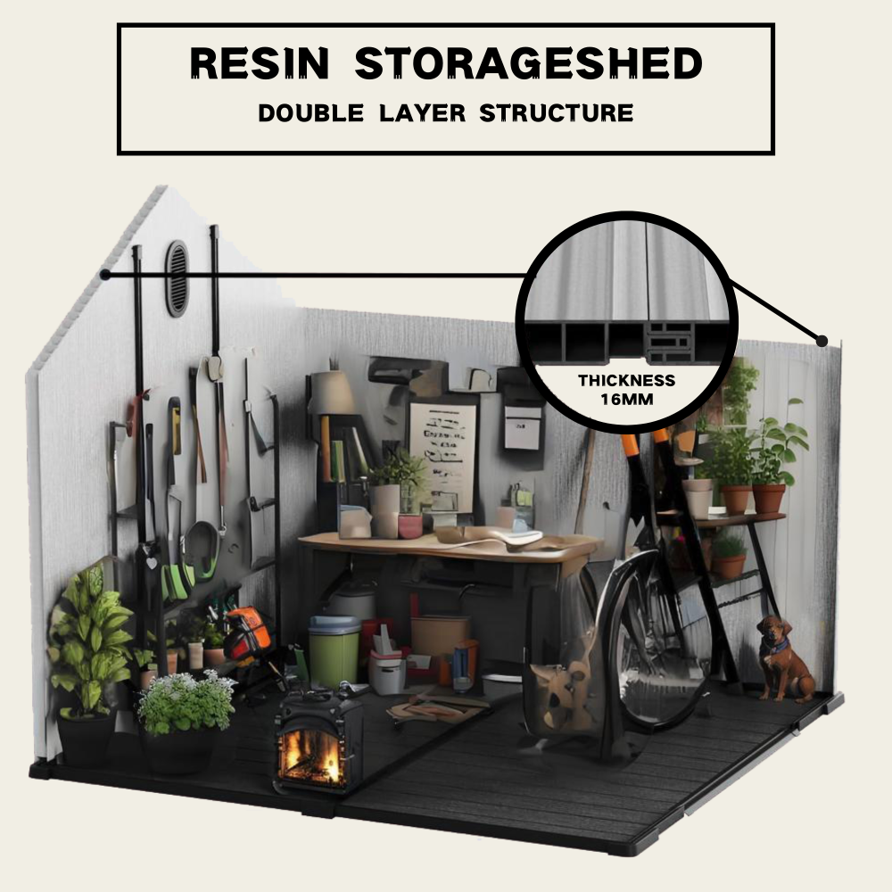 XWT012-1 6*8ft resin plastic storage shed for backyard garden big spire Tool storage