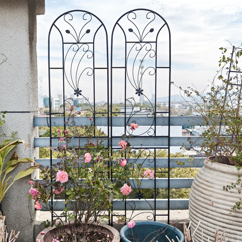 4 Pack Metal Garden Trellis 86.7" x 19.7" Rustproof Trellis for Climbing Plants Outdoor Flower Support Peacock Style Black