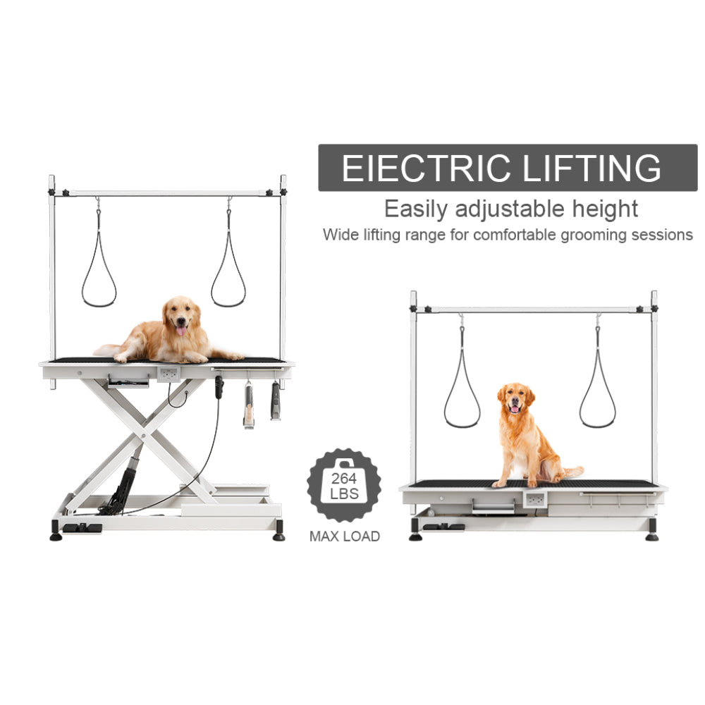 super Deluxe electric pet grooming table, 110V/220V professional groomer recommend Adjustable height from 9.4" to 39.37" WHITE COLOR