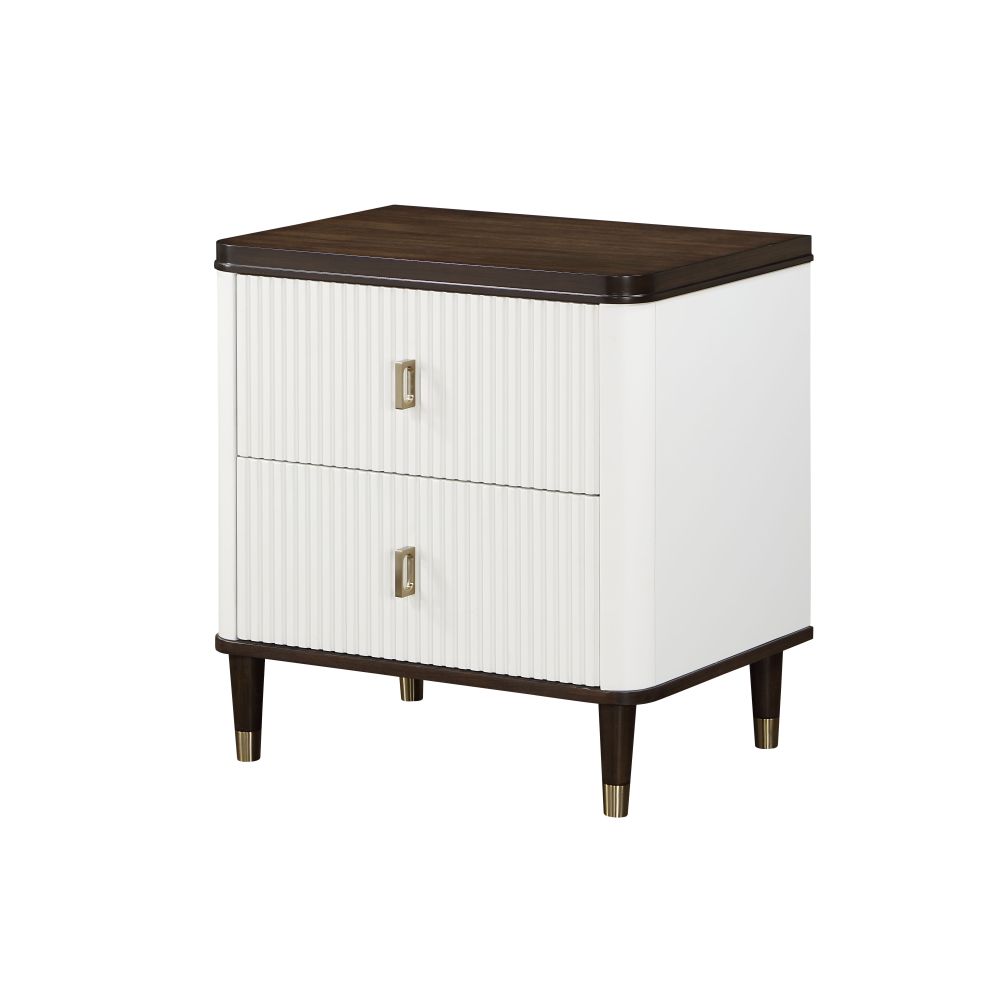 Carena White & Walnut Finish Night Stand w/USB