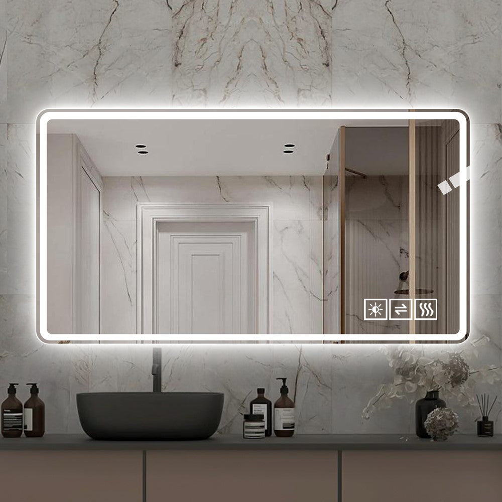 Bathroom Mirror with Led Lights Front and Backlit,  Anti-Fog Lighted Vanity Mirrors for Wall Mounted, 3 Colors and 5 level Dimmable, Horizontal/Vertical