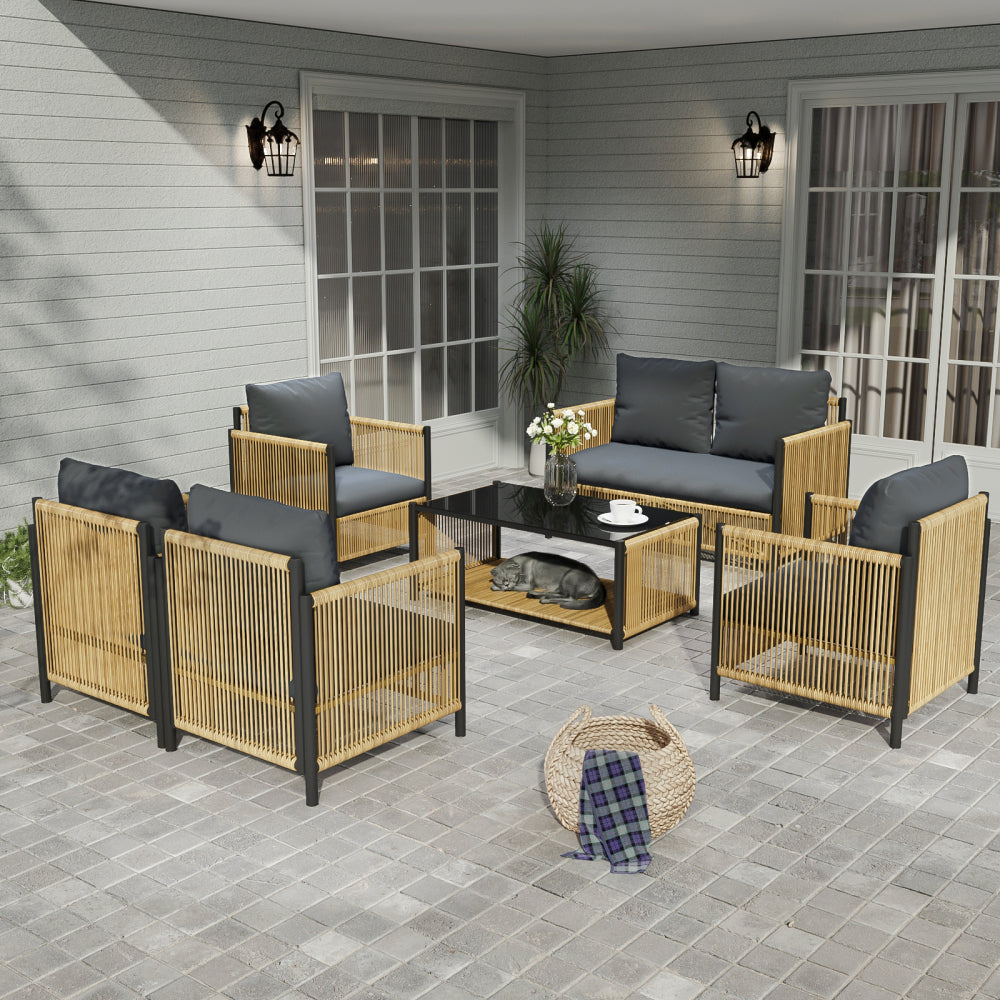 New Comming Outdoor PE Brown Wicker 2seats Sofa with Grey Cushion and Table Set