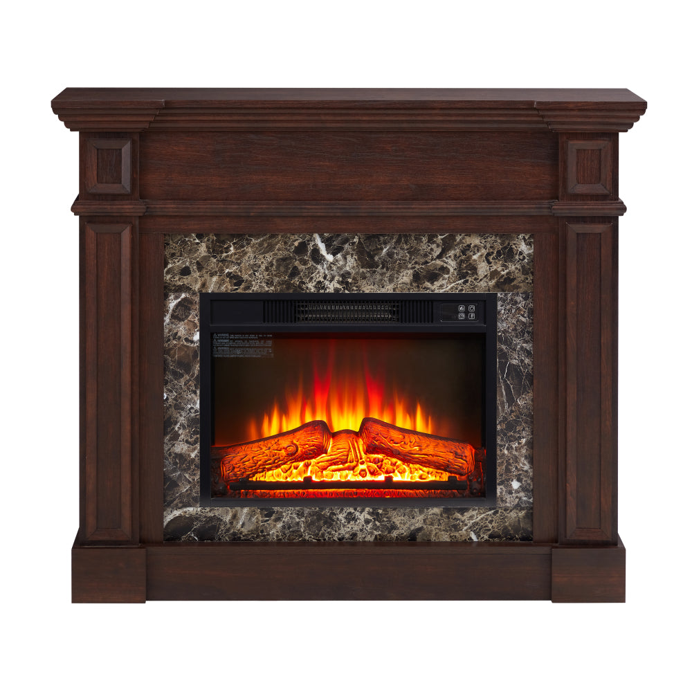 Electric Fireplace with Mantel, Fireplace Mantel, Fireplace Heater Freestanding, Realistic Stacked Stone Surround with Remote Control Timer LED Flame, Cherry, 45.66"W*11.8"D*40"H