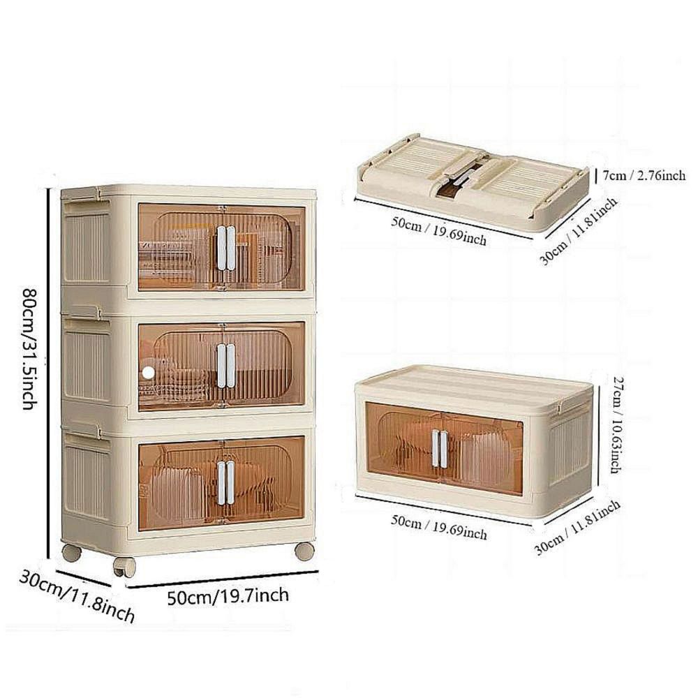 19.69" Side Wide Folding Storage Cabinet ,3 Tiers,19.69"×11.81"×31.1",Collapsible Storage Bins with Magnetic Door, Plastic Storage Cabinet with Wheels, Closet organizers and Storage Containers
