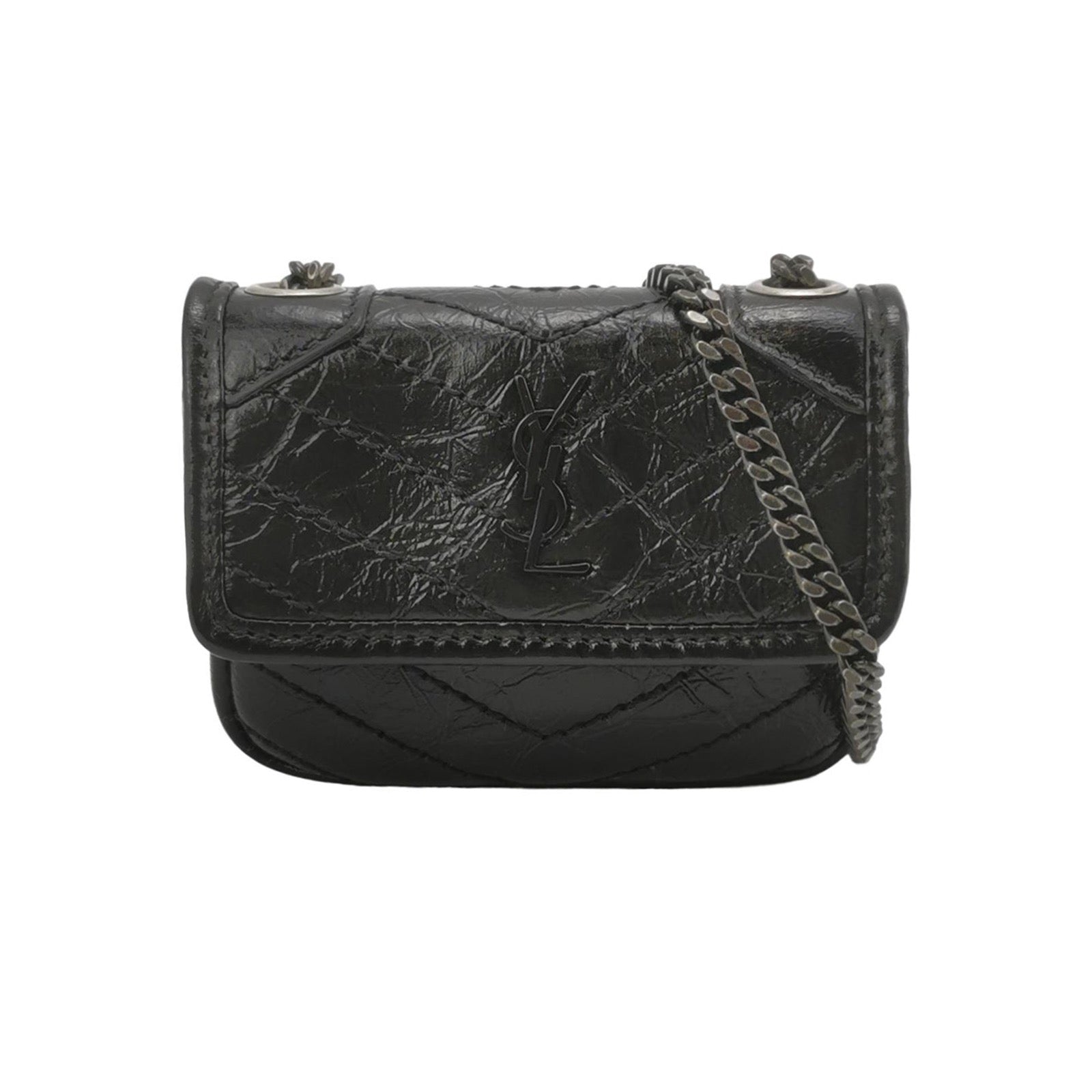 Saint Laurent NikiMicro Solid Color V Pattern in Waxy Leather, Shoulder Bag, YSL Logo Shoulder Bag