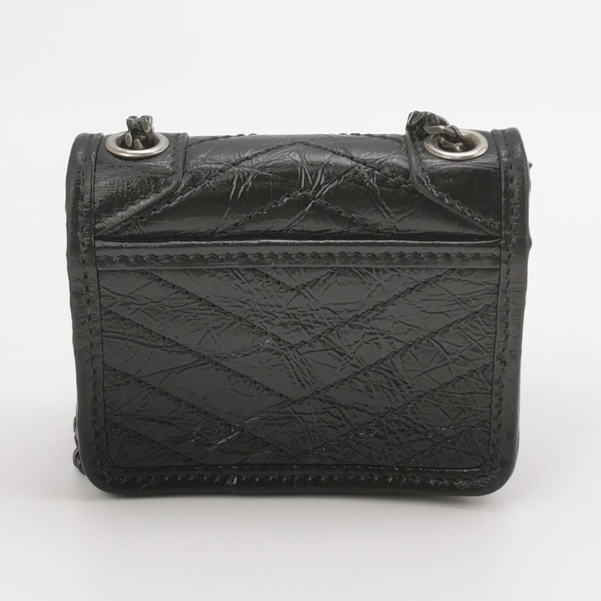 Saint Laurent NikiMicro Solid Color V Pattern in Waxy Leather, Shoulder Bag, YSL Logo Shoulder Bag