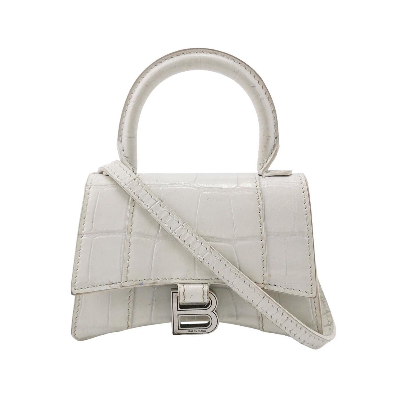 Balenciaga Hourglass Bag Mini Cowhide Crocodile Metallic B Buckle Trim Crossbody Bag Shoulder Bag