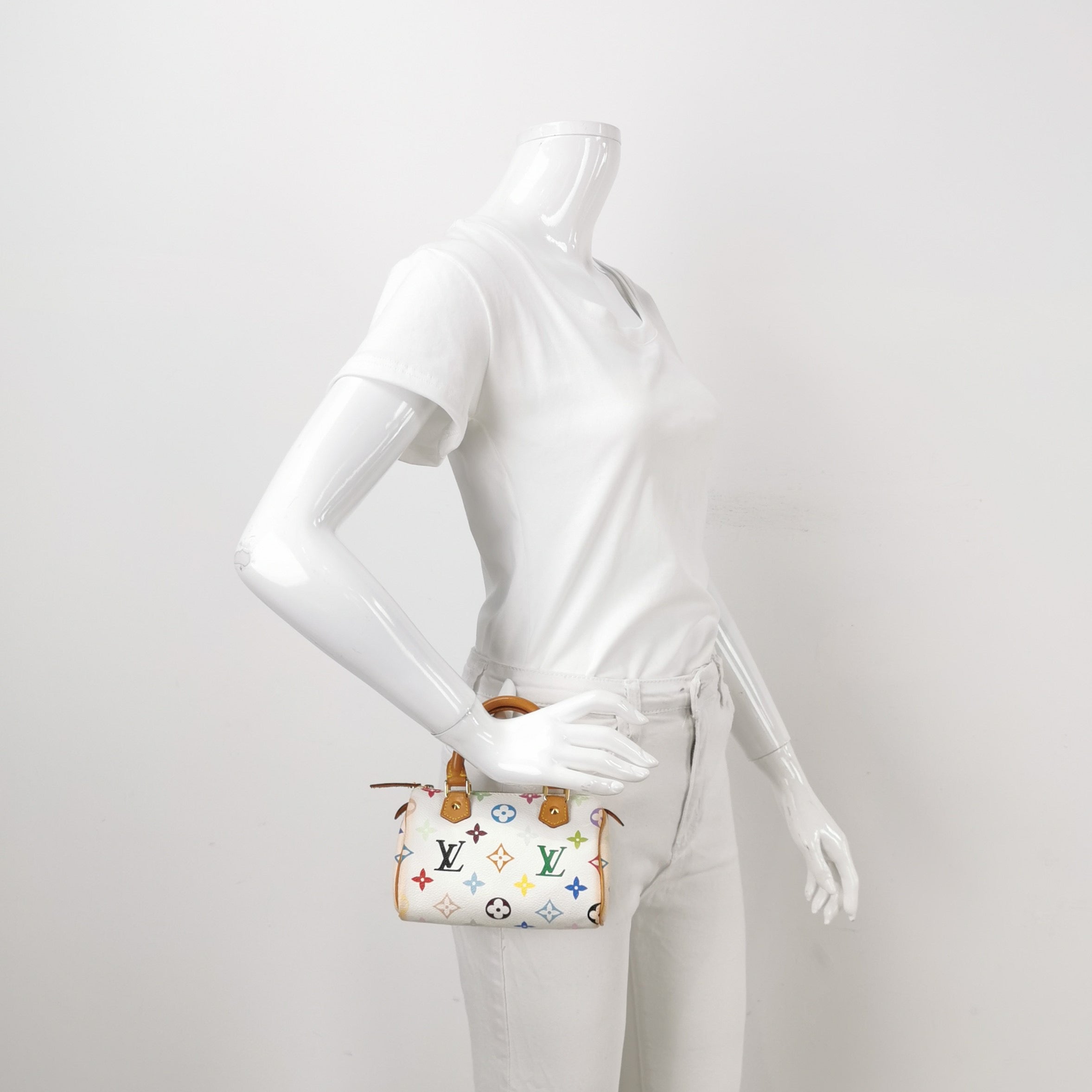 Louis Vuitton（LV）SpeedyNano Vegetable Tanned Leather White Tri-color Boston Bag Handbag