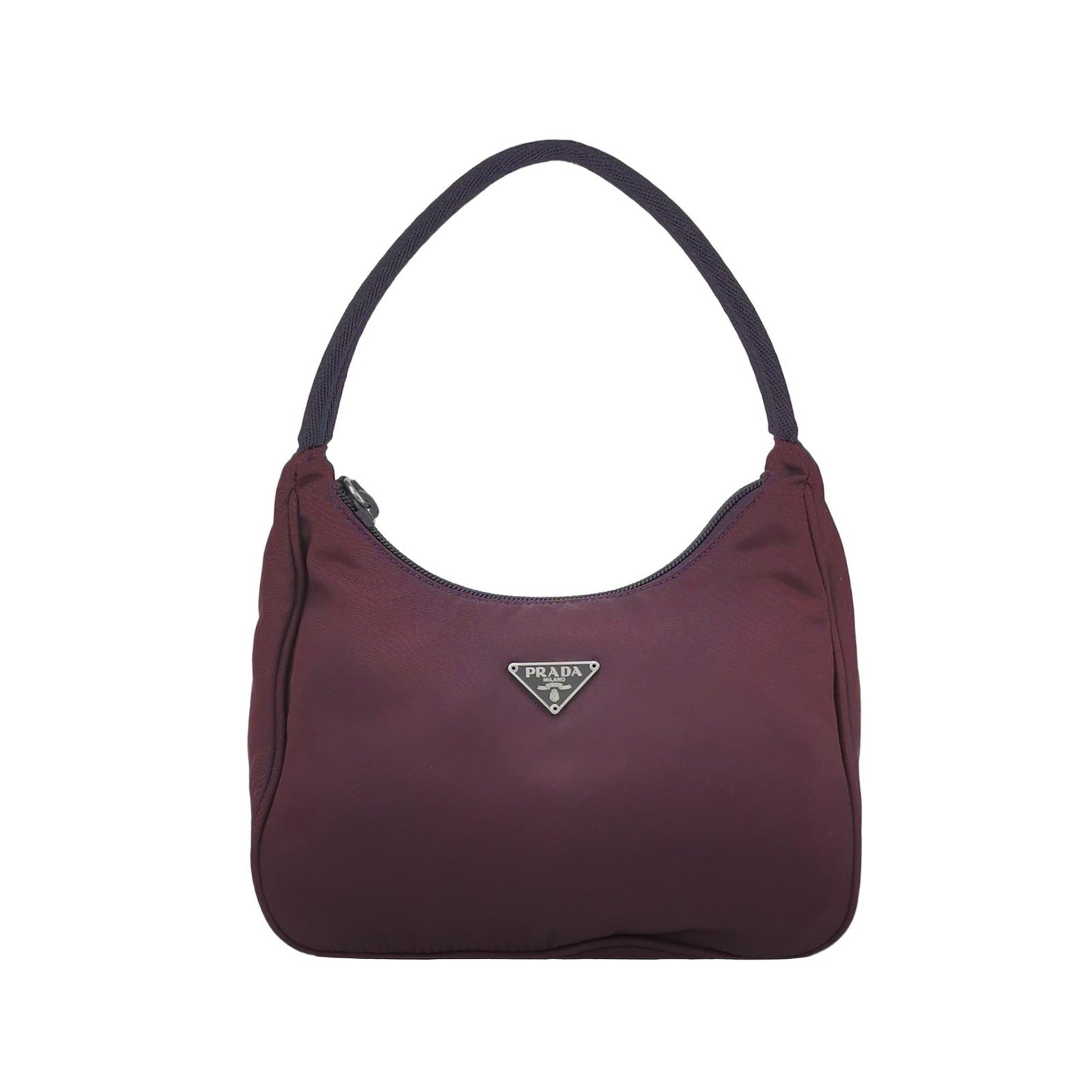 Prada Hobo Nylon Fabric Solid Color Triangle Logo Handbag
