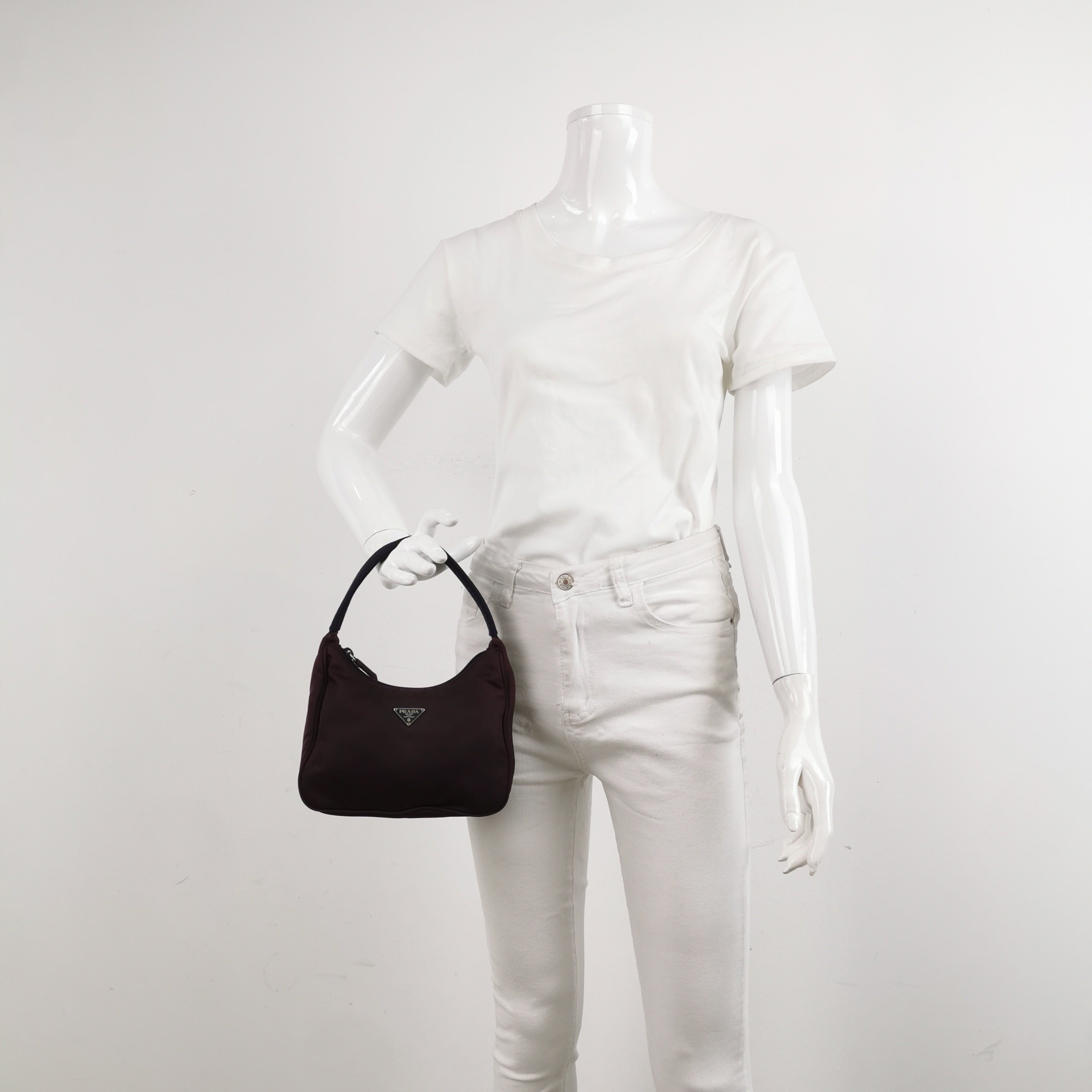 Prada Hobo Nylon Fabric Solid Color Triangle Logo Handbag