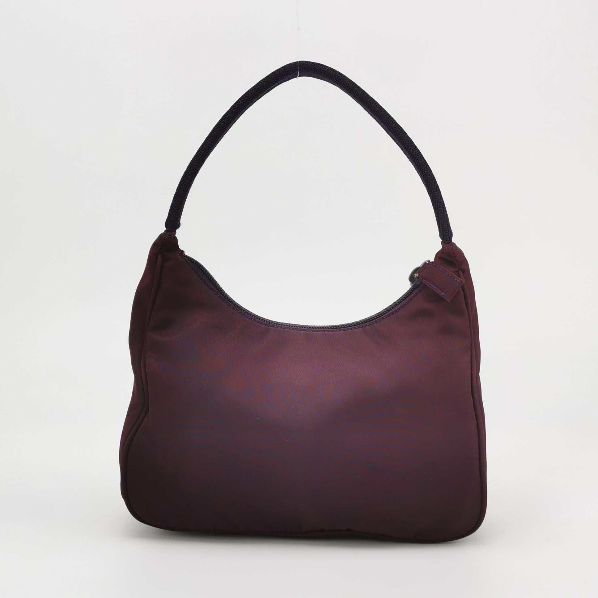 Prada Hobo Nylon Fabric Solid Color Triangle Logo Handbag