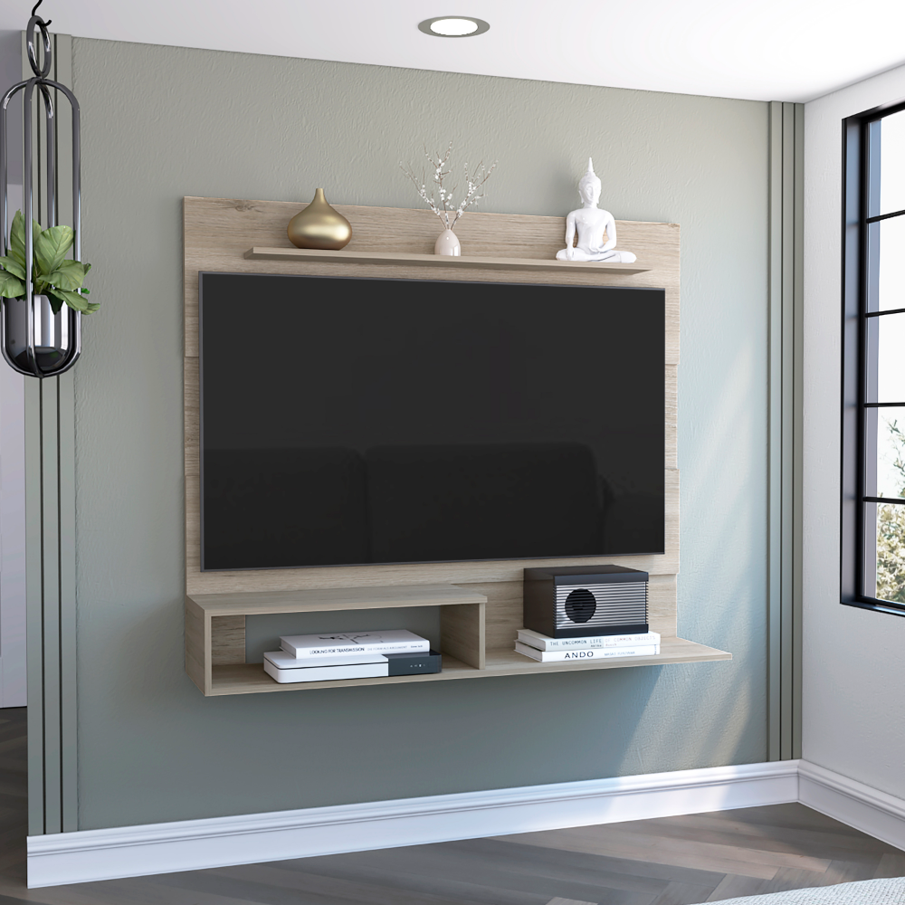 Floating Entertainment Center for TV´s up 55", Space For TV, One Superior Shelf, Two Shelves, Light Pine