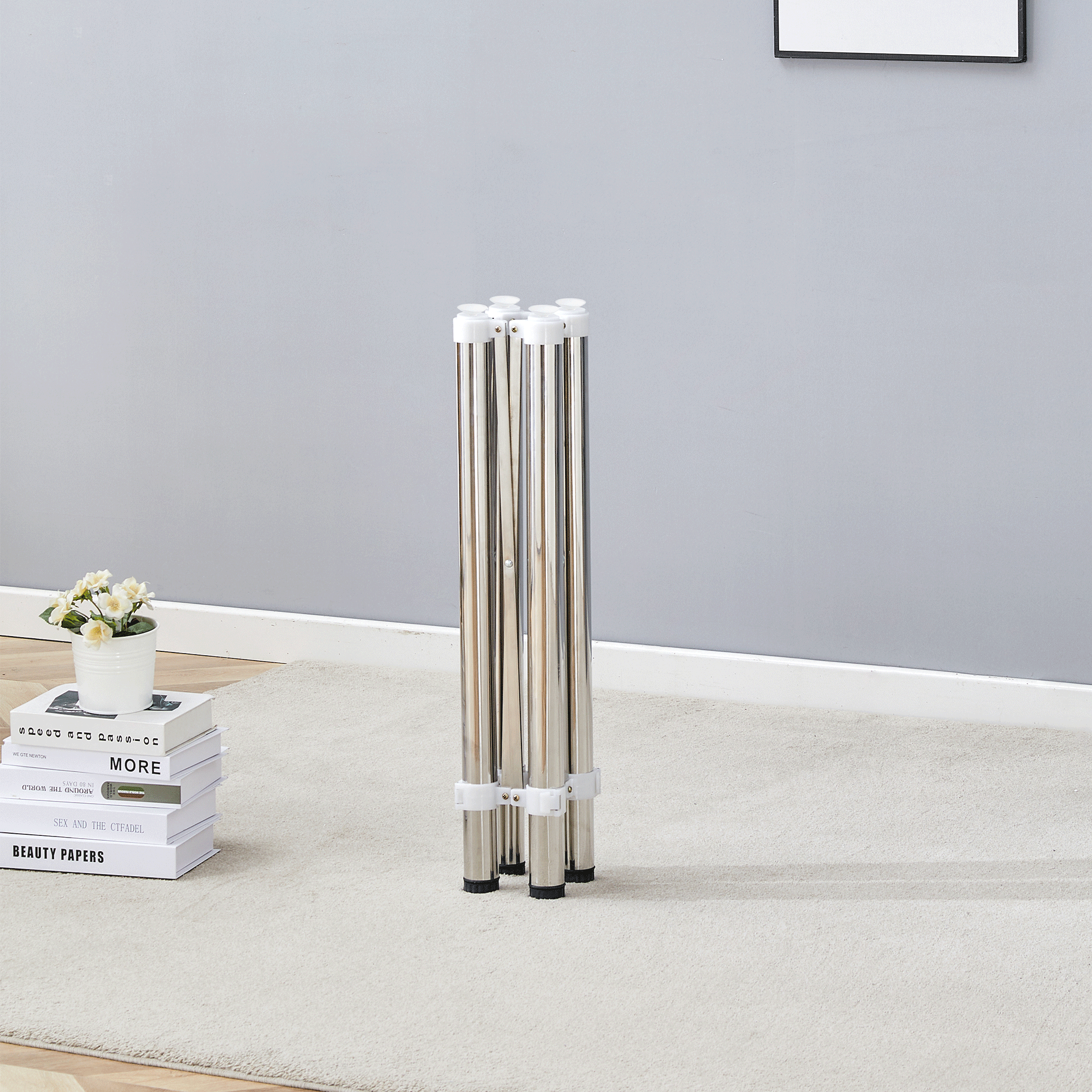 Simple Golden Stainless Steel Folding Table Frame - Multifunctional, Space-Saving.Folding Table Frame,Golden Stainless Steel Material,Only Table Leg.5.5*5.5*28.7~26.3*26.3*28.7 Inch.