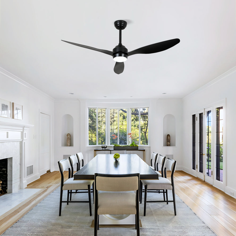 52" Ceiling Fan with Lights Quiet DC Motor 3 ABS Blade Ceiling Fans 6 Speed Levels,Reversible Ceiling Fan, for Patio Living Room, Bedroom, Office,Indoor.-- Black