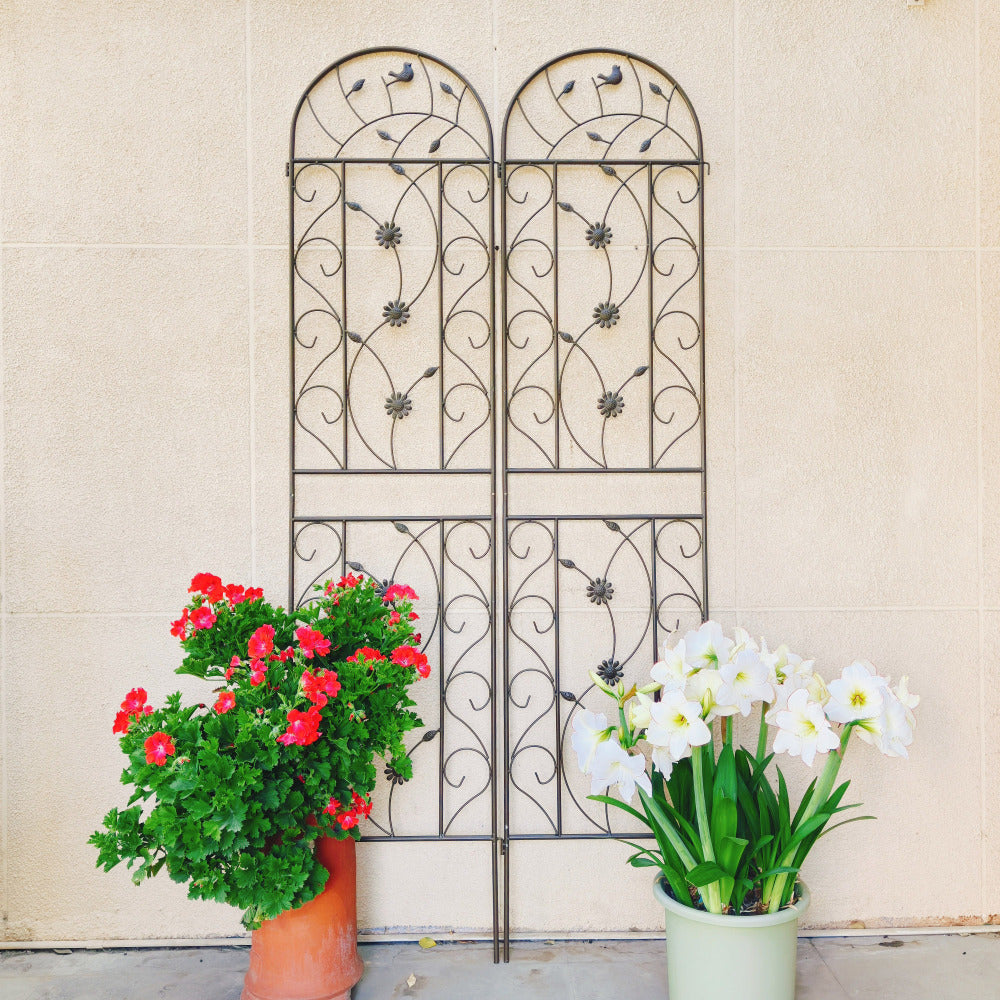 2 Pack Metal Garden Trellis 86.7" x 19.7" Rustproof Trellis for Climbing Plants Outdoor Flower Support Brown