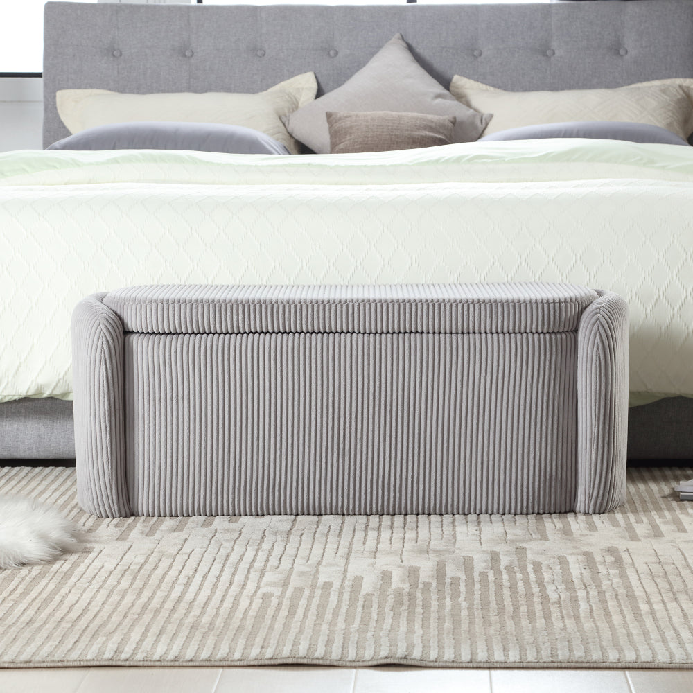 House Hold Storage Ottoman,Bedroom End Bench,Upholstered Fabric Storage Ottoman with Safety Hinge, Entryway Padded Footstool, Ottoman Bench for Living Room & Bedroom (Light Gray)