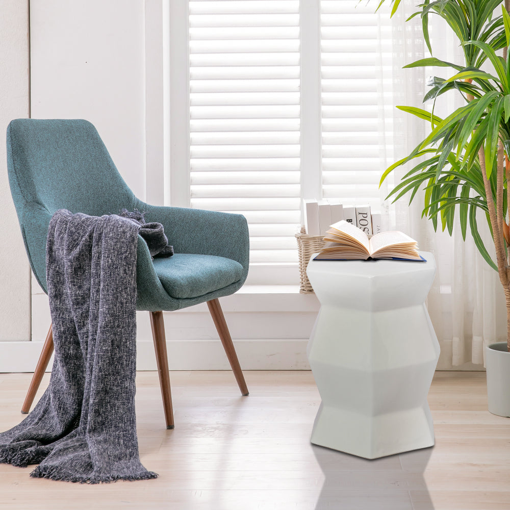 10.5" x 17" Glazed Ceramic Drum Stool - Indoor/Outdoor Side Table - Accent Garden Stool
