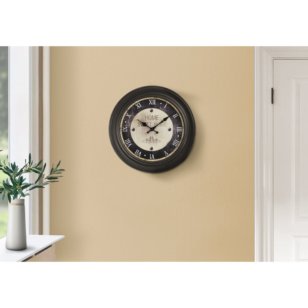 Clocks, 16" Round, Wall Clock, Antique Brown, Transitional