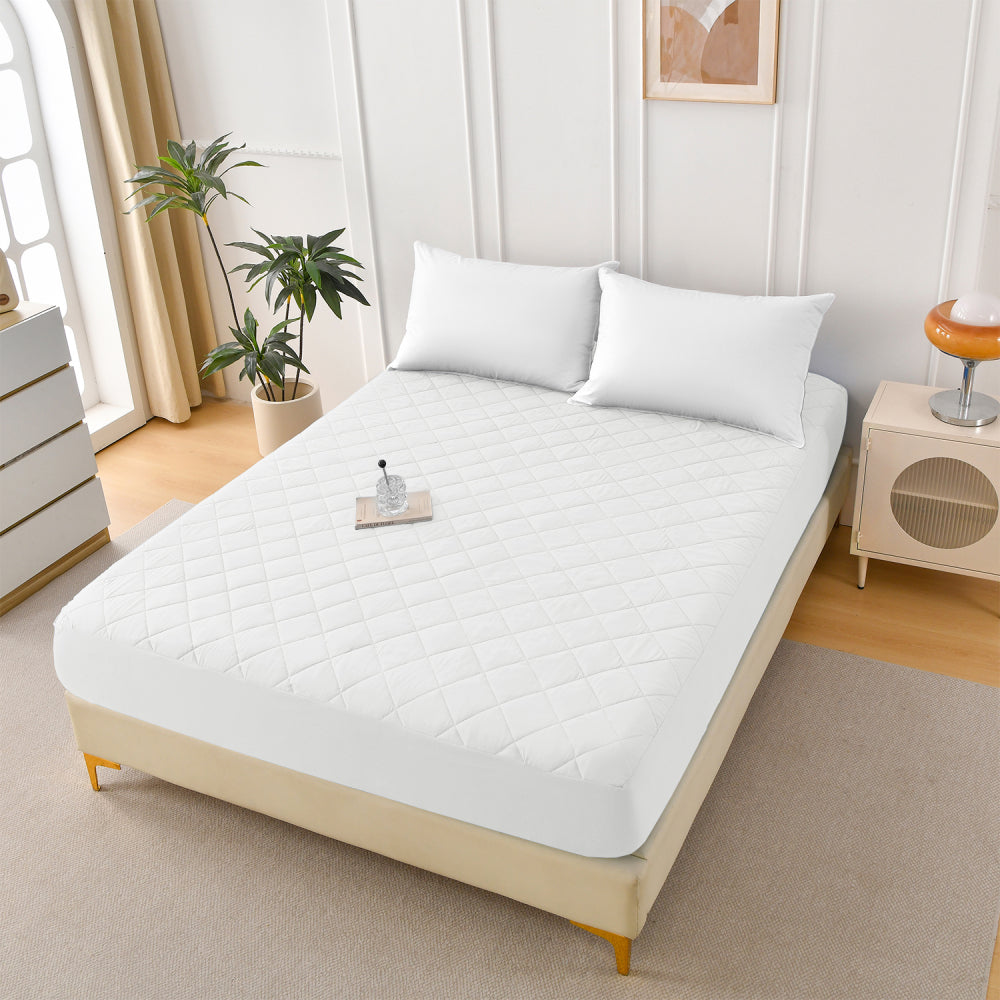Diamond Grid Ultrasonic Waterproof Mattress Protector White Size T