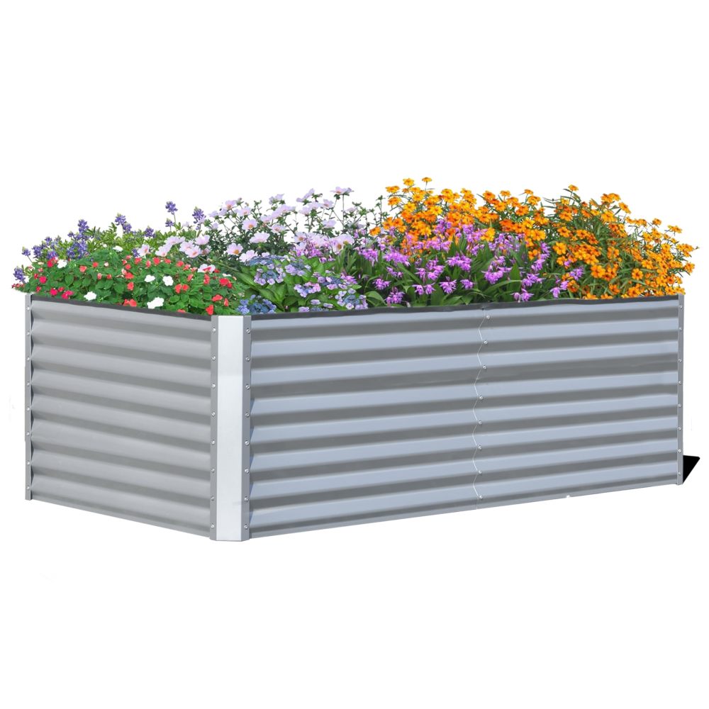 8x4x1 ft Galvanized Raised Garden Bed, Outdoor Planter Garden Boxes Large Metal Planter Box for Gardening Vegetables Fruits Flowers, Gray