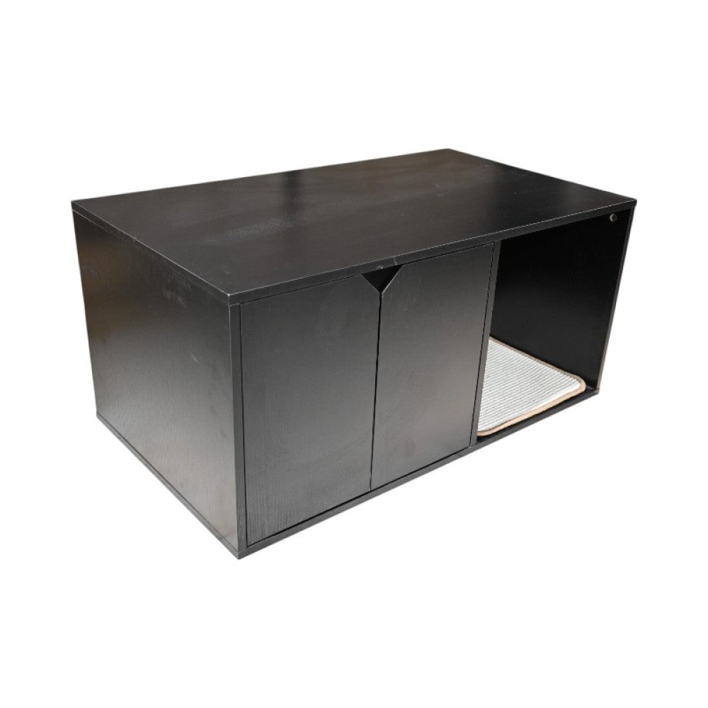 35.83" Cat Litter Box Enclosure Hidden Furniture (Scratch Pad Included), Modern Black Cat House with Corrugated Cardboard Scratching Pad - 35.83" x 20.47" x 17.05", 52 lbs