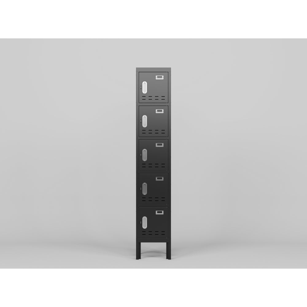 5 Door Tall Single Shelf Metal Storage Cabinet - Vintage Style Storage Cabinet - Industrial Furniture - For Living Room / Bedroom / Storage Room / Gym / School - Black