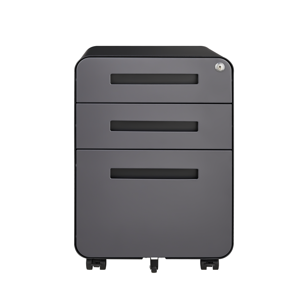 Rounded 3 drawer mobile filing cabinet, simple style multifunctional legal/letter/A4 file storage cabinet, 5-wheel design with anti tilt cold-rolled steel material