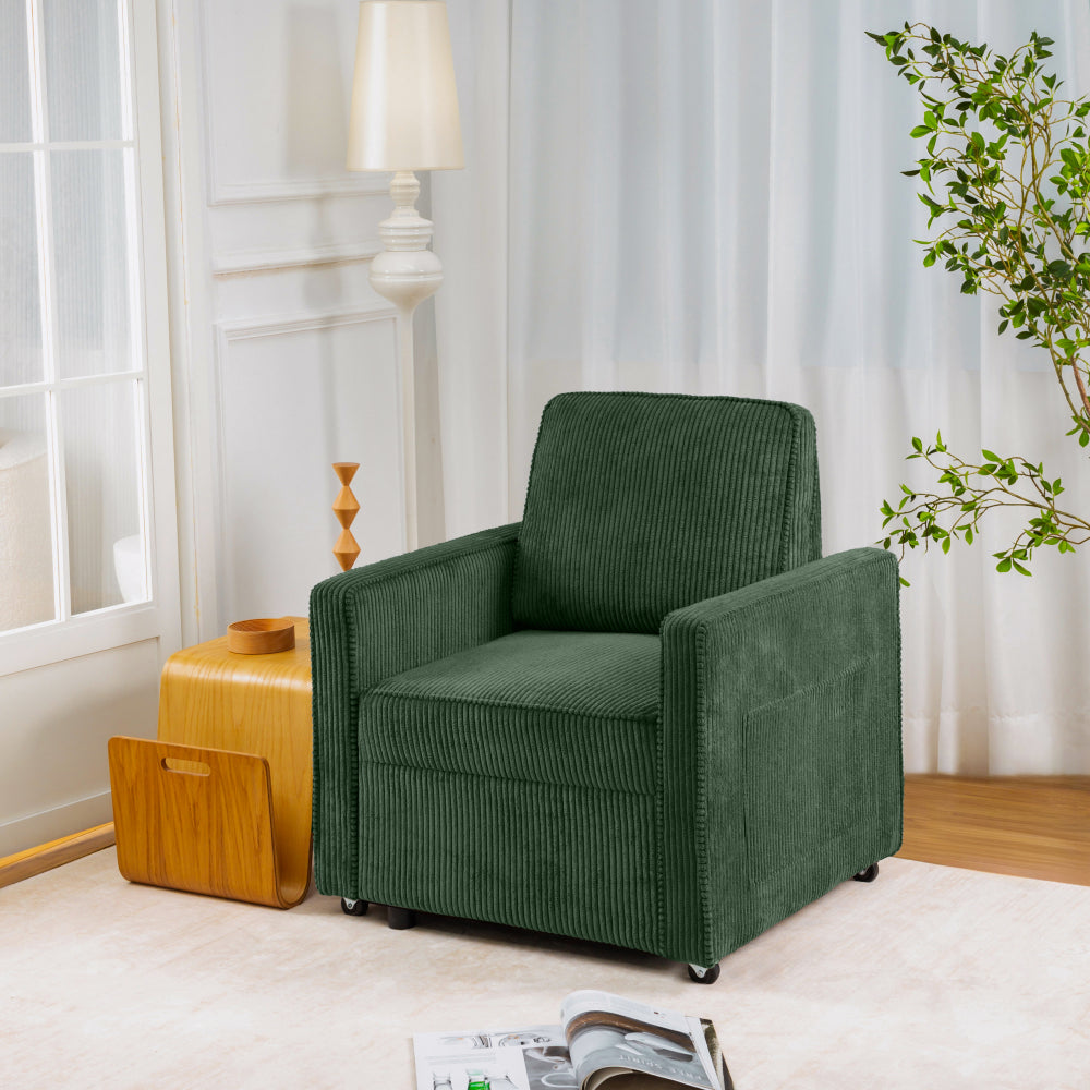 Retractable 3 Seater Sofa, Easy To Assemble, Suitable For Living Rooms, Apartments And Flexible Sofas For Small Spaces, Olive Green Corduroy