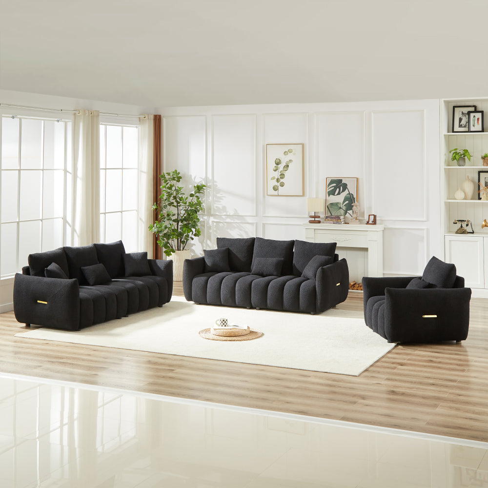 [video]MH 82" Premium Teddy fabric Sofa with 3 Back Pillows and 3 back Cushions Solid Wood Frame 3-Seater Sofa, Oversized Upholstered Chair for Living Room, Bedroom, Apartment and Office