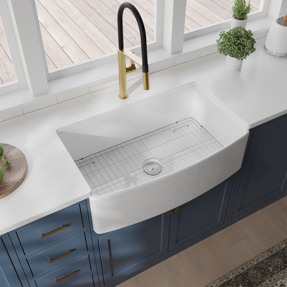 Fireclay 30" L X 20" W Farmhouse Arch Edge Apron Front Single Bowl Kitchen Sink