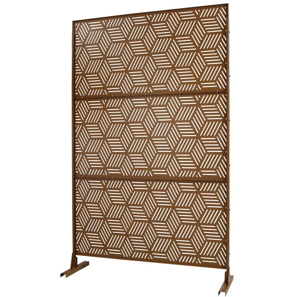 Outdoor & Indoor Privacy Screen Metal Privacy Screen 76" H×48" W, Freestanding Decorative Privacy Screen for Deck Balcony Patio, Privacy Fence Panels for Outside Lawn Garden PS116 BROWN