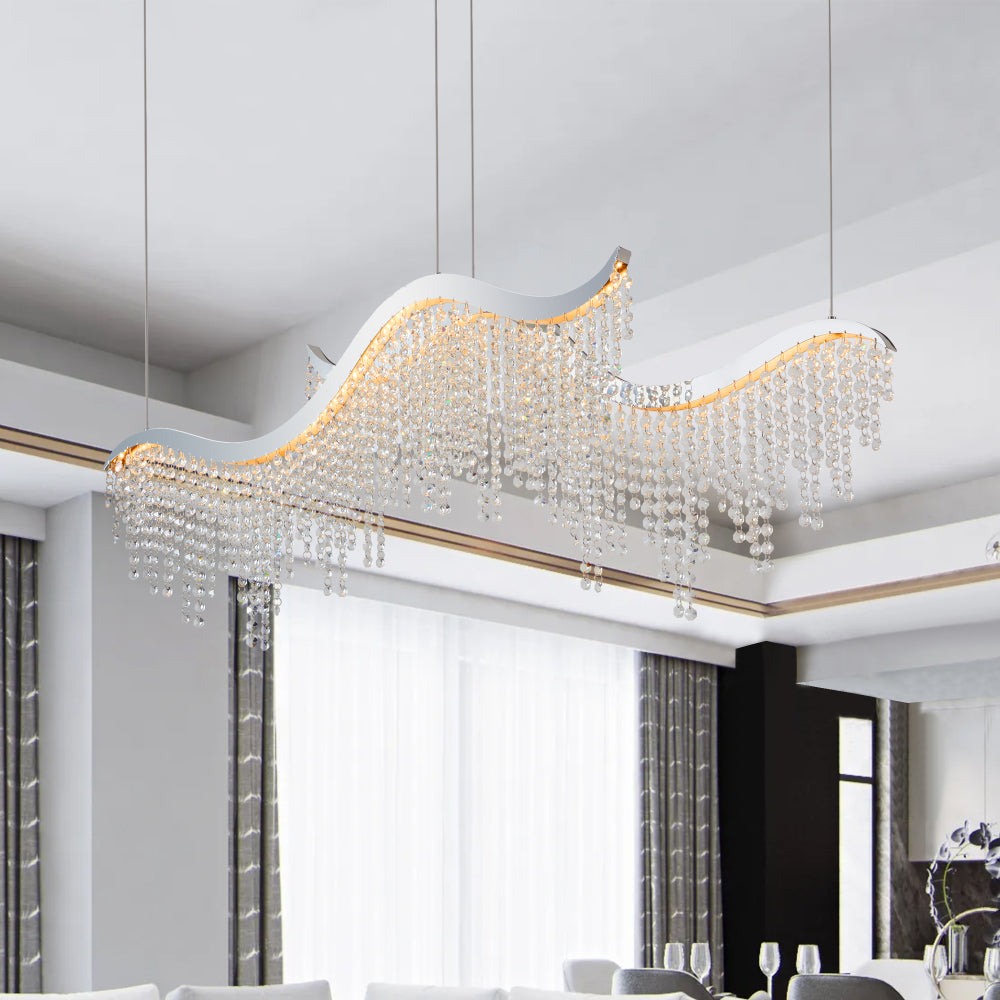 36-inch Modern Wave LED Crystal Chandelier - Adjustable Color Temperature 3000K/4000K/6000K - Adjustable Height - Elegant Chandelier for Living Room and Luxurious Space