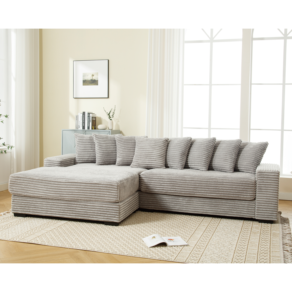 [NEW ARRIVED] [VIDEO PROVIDED] Oversized Two-Piece  Couches,  L Shaped Sofa, Corduroy, Left Chaise Daybed,with Armrests,Eight Throw Pillows,Corner Sofa,Easy To Assemble, Black