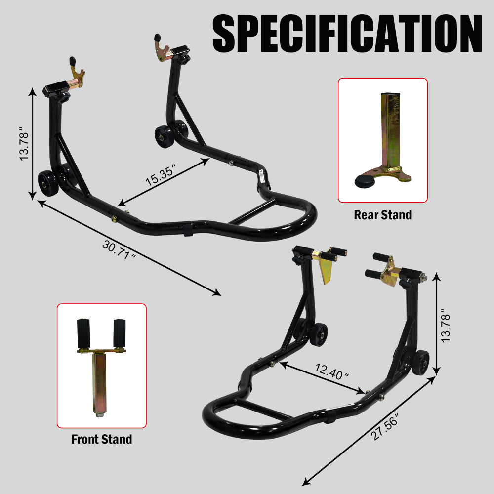 Motorcycle Stand Lift 440lbs Front Rear Combo Stand Lift Stand Front Wheel Fork Stand Rear U+K Fork Swingarm Spool Stand Compatible with Most Yamaha Honda Kawasaki Suzuki Motorcycles-- Black