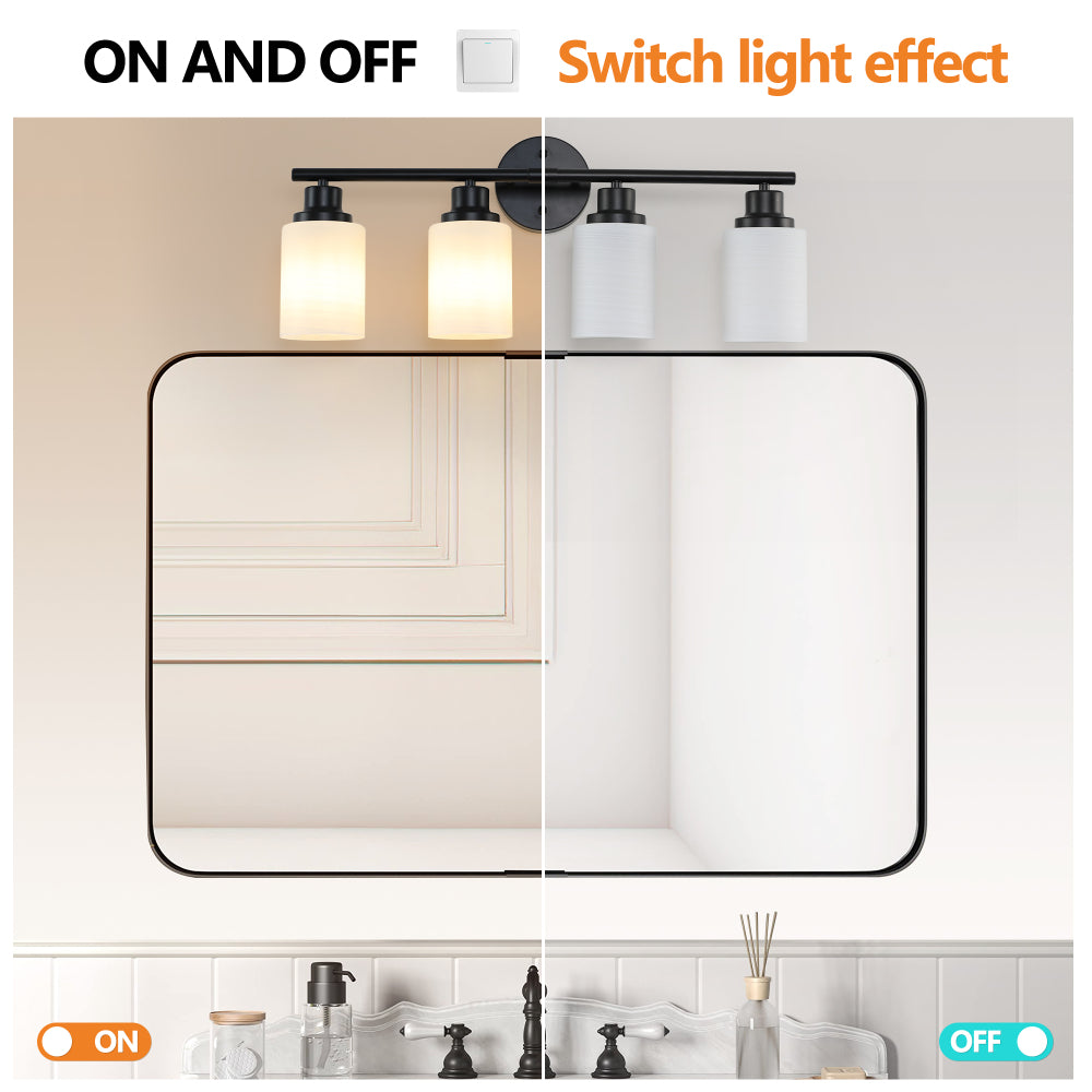 24" Modern 4-Light Vanity Bathroom Mirror Light, Frosted White Glass with Black Iron Frame, Contemporary Wall Sconce for Bedroom, Bathroom, And Dressing Room (Bulb Not Included)