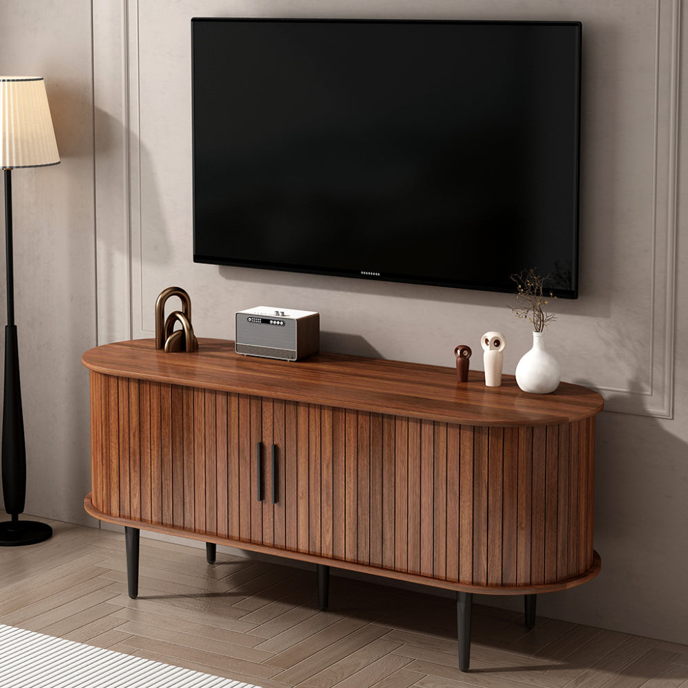 TV Stand, 47" Modern TV Console Table with Storage Compartment and Sliding Door, Gaming Entertainment Center with Cabinet for Living Room, Bedroom, Office (Walnut)