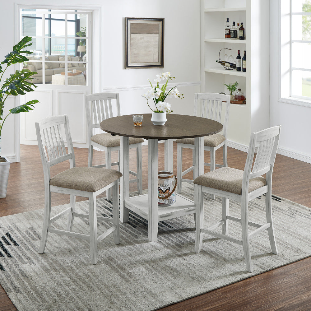 Foldable leaf dining table with storage space, 4-person dining table with 4 chairs, suitable for small restaurants and living rooms, space-saving, solid wood